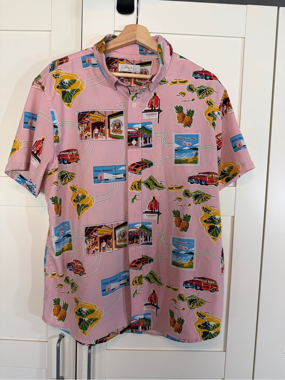 Camp Collar Short-Sleeve Button-Down Shirt in Pink B7